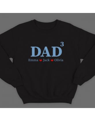 Свитшот в подарок для папы с надписью "DAD^3" ("Папа в третьей степени") и именами ваших детей